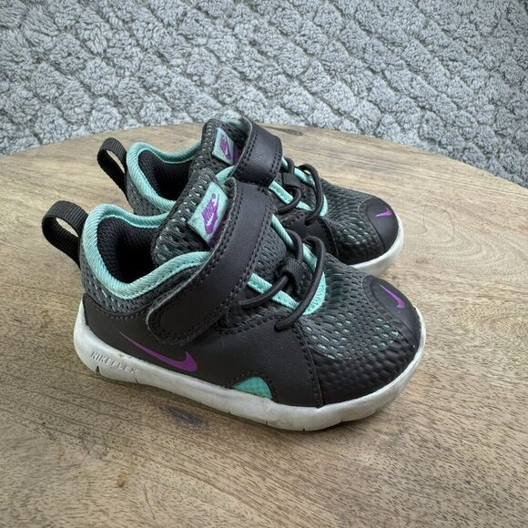 Nike Toddler Flex Contact 2 Size 5C Black & Teal Sneakers‎ With Strap Size 5C - Picture 2 of 7